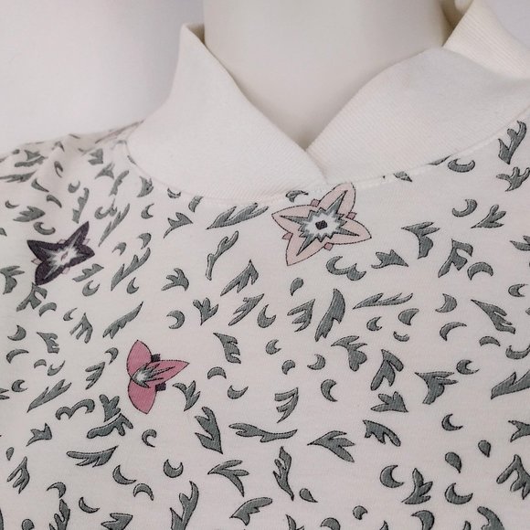 Vintage 1990s 62 East White Ditsy Print Mock Neck Knit Sweater - Picture 8 of 11